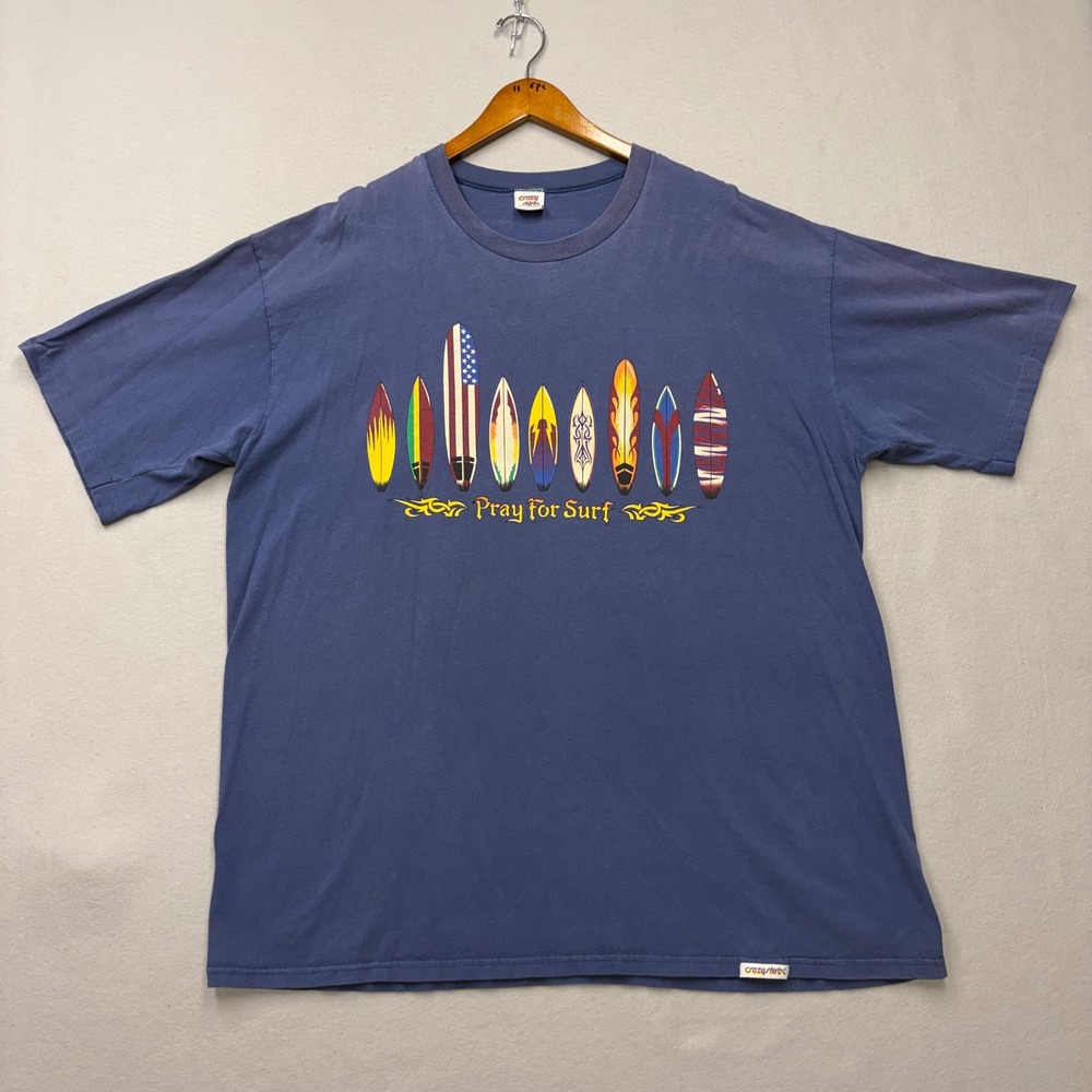 Crazy Shirts T-Shirt Mens XXL Blue Pray For Surf Vintage 90s Graphic Hawaii Tee